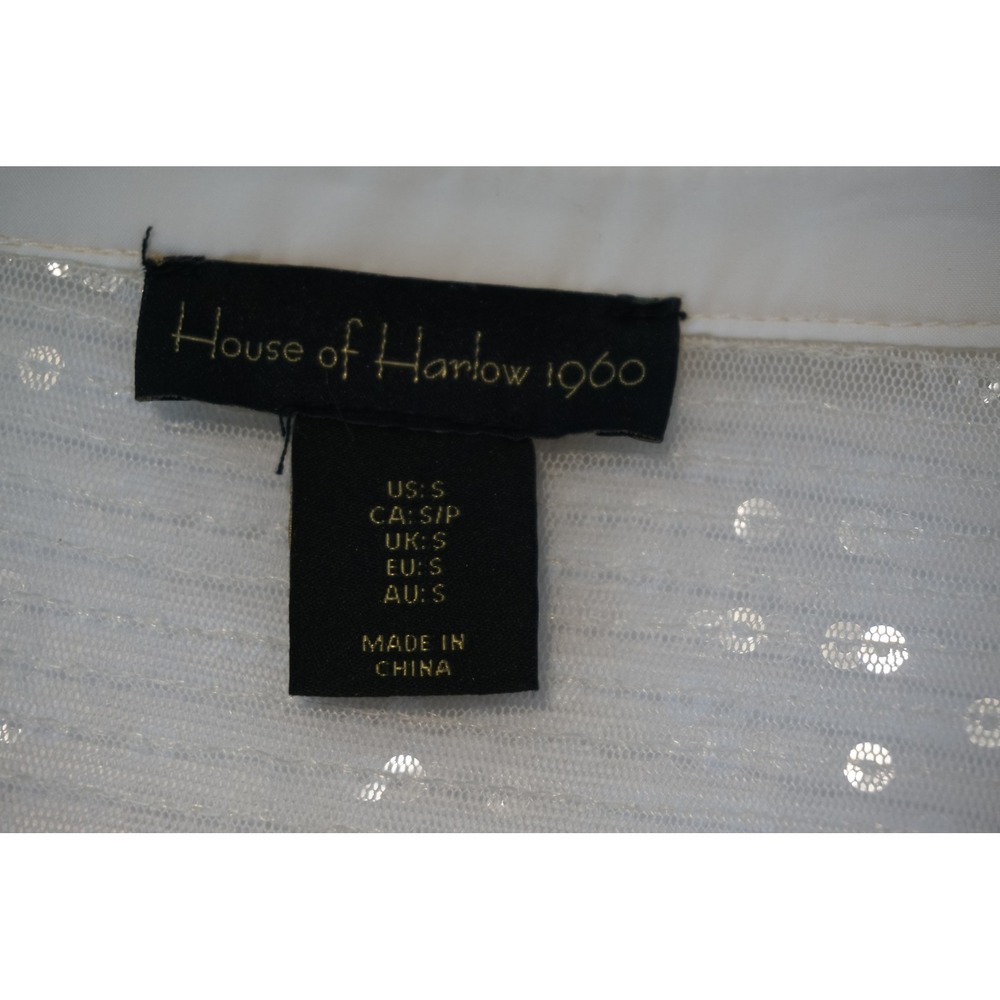 House of Harlow 1960 White Sequin Mesh Button Down Shirt Small Striped Party Top - Picture 5 of 7